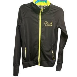 PINK size small zip up sweater, black and yellow.